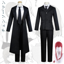 (COSTUME, MMen) Anime Chainsaw Man Makima Angel Devil Cosplay Long Wig Black Shirt Pants Coat Suit Halloween Christmas Party Outfit Costumes