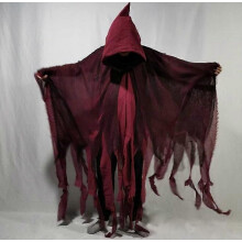 (One Size, Red) Unisex Halloween Ghost Dementors Cosplay Costume Gothic Horror Zombie Tattered Hooded Capes Day Of The Dead Party Props Cloaks