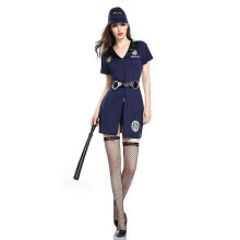 (XL, Blue) Women Halloween Police Role Play Game Cosplay Adult Sexy Cop Policeman Officer Costume Uniform Outfit