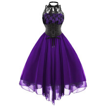 (XL, Purple) Women's Gothic Steampunk High Low Lace Dress Halloween Costume