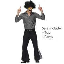 (XL, Black A) Retro 70s Hippie Cosplay Costume Halloween Costume Suit for Men Fancy Disguise Carnival Party Vintage Rock Disco Night Club