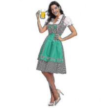 (L, Style3 Green) High Quality Traditional German Plaid Dirndl Dress Oktoberfest Costume Outfit For Adult Women Halloween Fancy Party