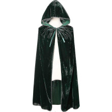 (90cm, dark green) Velvet Hooded Cape Unisex Halloween Cloak Devil Witch Wizard Halloween Christmas Cosplay