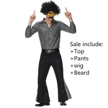 (M, Black B) Retro 70s Hippie Cosplay Costume Halloween Costume Suit for Men Fancy Disguise Carnival Party Vintage Rock Disco Night Club