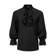 (XL, Black) Mens Pirate Shirt Vampire Renaissance Victorian Gothic Ruffled Medieval Halloween Costume Clothing Tops