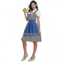 (M, Style2 Blue) High Quality Traditional German Plaid Dirndl Dress Oktoberfest Costume Outfit For Adult Women Halloween Fancy Party