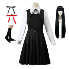 (L, A3 Kostuumpruik) Anime Chainsaw Man Cosplay Mitaka Asa Kostuum Jurk Zwart met Rode Stropdas Dames Uniform Halloween Kleding