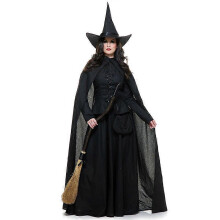 (S, Black) Carnival Halloween Lady Gothic Witch Costume Medieval Deluxe Long Cloak Enchantress Role Play Cosplay Fancy Party Dress