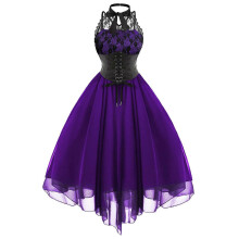 (4XL, Purple) Women's Gothic Steampunk High Low Lace Dress Halloween Costume