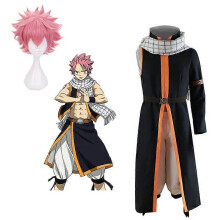 (M, costume with wig) Anime FAIRY TAIL Cosplay Costume Etherious Natsu Dragneel Cosplay Costumes Halloween Carnival Party Full Sets Costumes scarf wig