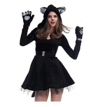 (One Size, women dress) Women Black Cat Animal Dress Cosplay Halloween Costume Adult Garment Cartoon Jumpsuits Adult Man Cat for Masquerade Carnival