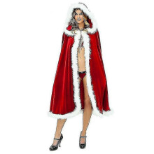 (100CM) Women Christmas Santa Claus Cloak Costume Red Cape Winter Hooded Clock Halloween