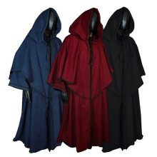 (One Size, Black) Monks Grim Reaper Witch Wizard Cosplay Anime Halloween Costume for Women Steampunk Medieval Dress Renaissance Robe Clothes Cloak