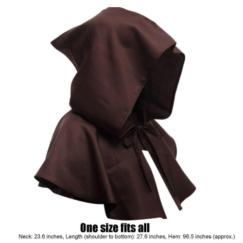 (brown) Witch Reversible Hood Cape Halloween Medieval Magic Wizard Cloak Cosplay Hat Us 2