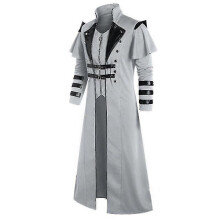 (S, Gray) Vintage Halloween Medieval Steampunk Assassin Elves Pirate Adult Men Black Long Split Jacket