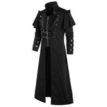 (XXXL, Black) Vintage Halloween Medieval Steampunk Assassin Elves Pirate Adult Men Black Long Split Jacket