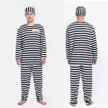 (One Size, men) Carnival Party Halloween Prisoner Costume for Men Women Kids Child Family Violent Prisoner Costumes Fancy Dresses Set