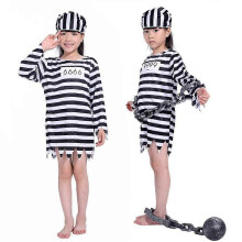 (M, girls (No Chains)) Carnival Party Halloween Prisoner Costume for Men Women Kids Child Family Violent Prisoner Costumes Fancy Dresses Set