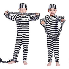 (M, boys (No Chains)) Carnival Party Halloween Prisoner Costume for Men Women Kids Child Family Violent Prisoner Costumes Fancy Dresses Set