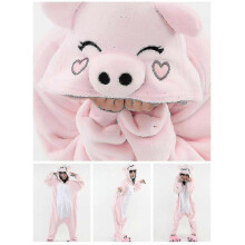 (S (Height 145-155CM), Pink Pig) Animal Onesie Women Flannel Pajamas Set Adult Unisex Men Halloween Pig Cosplay Costume Couple