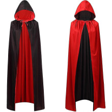 (140 cm, Zwart Rood) Omkeerbare cape voor volwassenen en kinderen, paas-, Halloween- en kerstcape, verkleedcape voor vampier, heks of tovenaar.