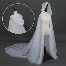 (White) Hood Tulle Cape Cloak Long Horror Washable Vintage Soft Mesh Cloaks Halloween Costume For Women Adult Carnivals Cosplay