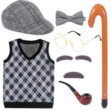 (165cm, Black vest suit A) Kid 100 Days of School Costume for Boys Kids Pretend Halloween Old Man Costume Hat Glasses Vest Set Costumes for Child