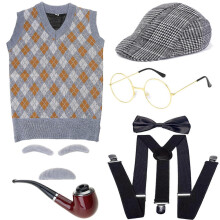 (150cm, Orange vest suit B) Kid 100 Days of School Costume for Boys Kids Pretend Halloween Old Man Costume Hat Glasses Vest Set Costumes for Child