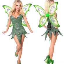 (L) 2 Pcs Women's Fairy Elf Costume Dress With Fairy Wings Halloween Christmas Costumes-YH