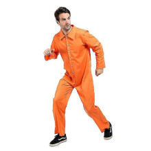 (XL) Orange Prisoner Jumpsuit Costume Men Adult Halloween Jailbird Inmate Onesize