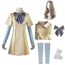 (M) 5 Pack Adults M3gan Cosplay Costume With Wig Horror Film M3gan Dress Suit Carnival Party Halloween Dress Up Outfit Zxin