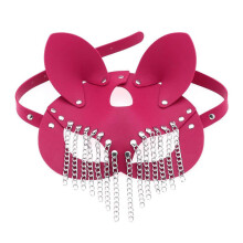 (rose red) 9-color Half face Cat Cosplay Leather Sex Mask with Chain Tassels Halloween Party Mask Masquerade Costume Cosplay Props Black
