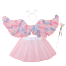 (color) Angel Wing for Kid Fairy Wing Dress Up Wing with Headband Magic Wand Tutu Skirt Halloween Costume Wing Fairy Costume Set Black