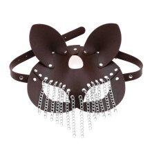 (dark brown) 9-color Half face Cat Cosplay Leather Sex Mask with Chain Tassels Halloween Party Mask Masquerade Costume Cosplay Props Black
