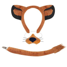 (Headband nose and t) Lovely Dogs Headband Set Plush Animal Tail Bowtie Brown Mesh Skirt Lions Hair Hoop Set for Halloween Cosplay Party