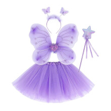 (Purple A section) 4Angel Butterflies Wing Magic-Wand Headband Tutu-for Dance Birthday Party Fairy Princess Costume Halloween Cosplay Prop