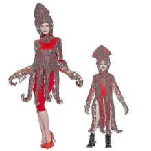 (M, Kid) Funny Family Squid Costume Red Octopus Sponge Jumpsuits For Parent And Child Halloween Animal Costumes Carnival Fancy Dress