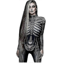 (M) Womens Halloween Costume Skeleton Print Bodysuit Skinny Jumpsuit szfh