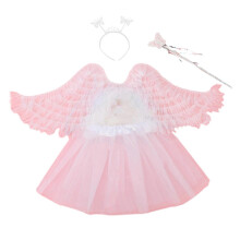 (white wings down) Angel Wing for Kid Fairy Wing Dress Up Wing with Headband Magic Wand Tutu Skirt Halloween Costume Wing Fairy Costume Set Black