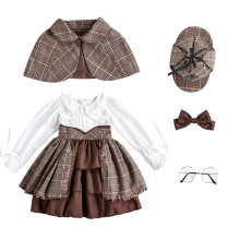 (L, marrone) Costume da Sherlock per bambine, set di 5 accessori da detective per Halloween, giochi di ruolo, cosplay, regalo, marrone, taglia XS