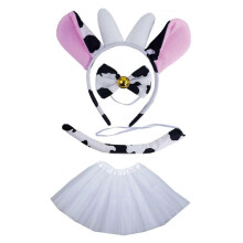 (A SET3) Cow Costume Set Cow Ears Headband Tail Bowtie Tutus Glove for Kid-Girls Halloween Christmas Animal Cosplays Props