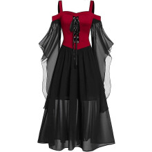(Consejo, 3X-Grande) Disfraz renacentista para mujer, vestido medieval vintage, esencial para Halloween, talla grande, vestido gótico de cosplay
