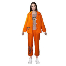 (L, Women) Halloween Cosplay Prisoners Costume Cosplay Orange Male And Female Prisoners Uniform Stage Dress Up Performance
