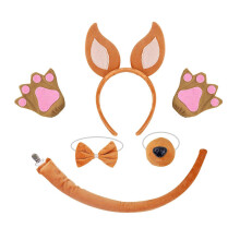 (Scoobysdsd) Plush Dogs Costume Set Dogs Ear Hair Hoop False Nose Brown Mesh Skirt Plush Tail Bowtie Foxes Ear Headband for Halloween
