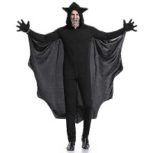 (M) Man Black Bat Vampire Costume Cosplay For Men Hooded Jumpsuit Fantasia Halloween Carnival Dress Up-hy