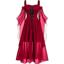 (Rojo-d, 5X-Grande) Disfraz renacentista para mujer, vestido medieval vintage, esencial para Halloween, talla grande, vestido gótico de cosplay
