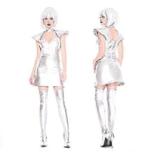 (M, mit Perücke) Astronauten-Cosplay-Kostüm, silberne Weltraumuniform, Halloween-Kostüm, Karnevalskostüm für Damen