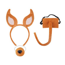 (adsadfasf) Plush Dogs Costume Set Dogs Ear Hair Hoop False Nose Brown Mesh Skirt Plush Tail Bowtie Foxes Ear Headband for Halloween