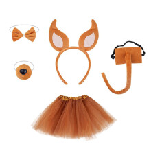 (fsafasfasf) Plush Dogs Costume Set Dogs Ear Hair Hoop False Nose Brown Mesh Skirt Plush Tail Bowtie Foxes Ear Headband for Halloween