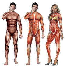 (M, Style-D) Halloween Cosplay Costumes for Men Women 3D Printed Muscle Human Anatomy Body Bodysuit Jumpsuits